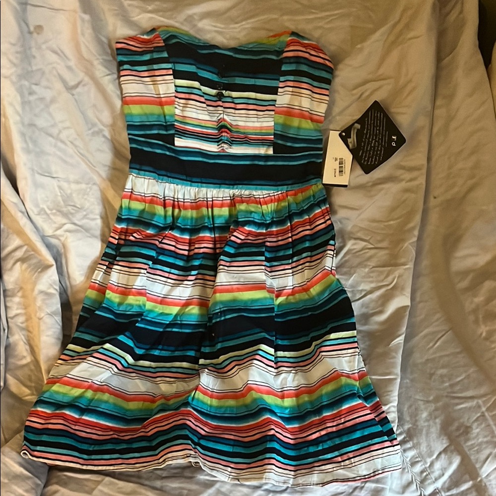 White and Green Sleeveless Sundress with Square Neck